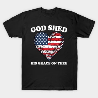 4th Of July Groovy Patriotic God Shed His Grace On Thee T-Shirt